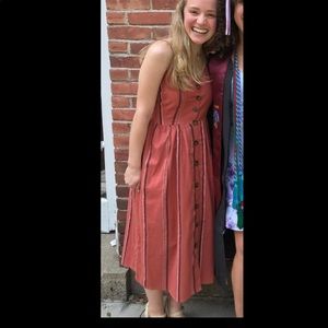 Japna rust colored spaghetti strap midi dress with buttons